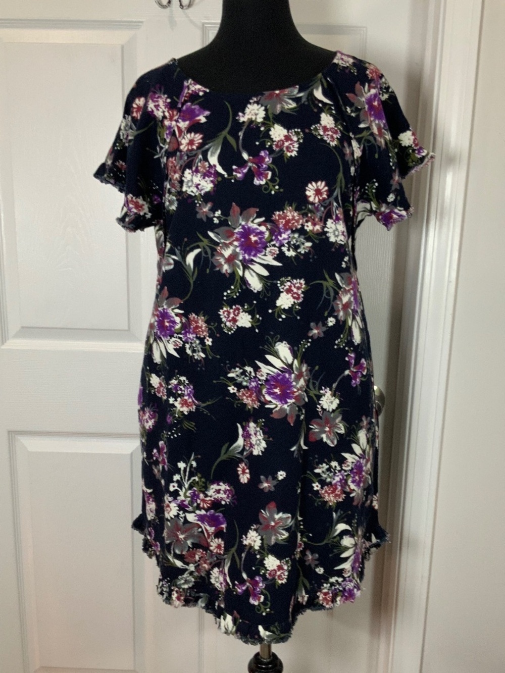 Umgee NWT 100% Cotton Navy Floral Shift Dress Boho Boutique Size Medium